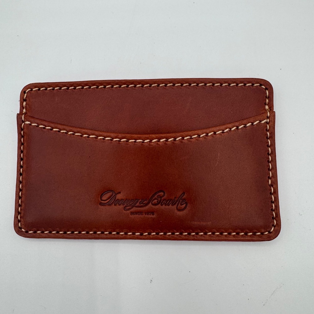 Dooney & Bourke Leather Card Case Wallet Brown Red Pebbled Minimalist Slim